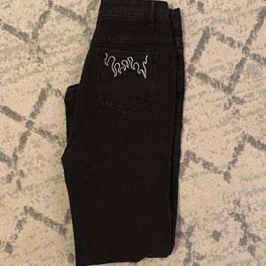 High Wasted Flame Print Pocket Mom Jean